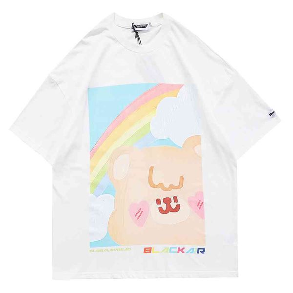 

hoodies men streetwear hip beautiful bear imprint shirt harajuku cotton oversized tshirt summer short sleeve t, Black