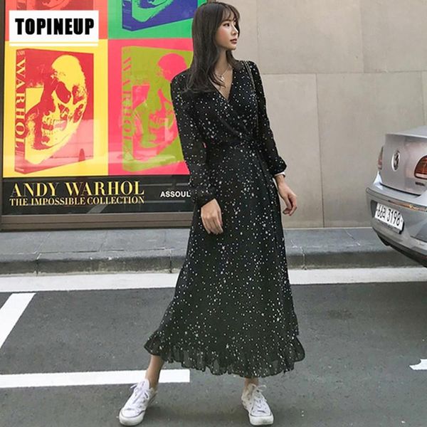 

casual dresses 2021 spring long sleeve solid black chiffon dress loose big size fashion v-neck, Black;gray