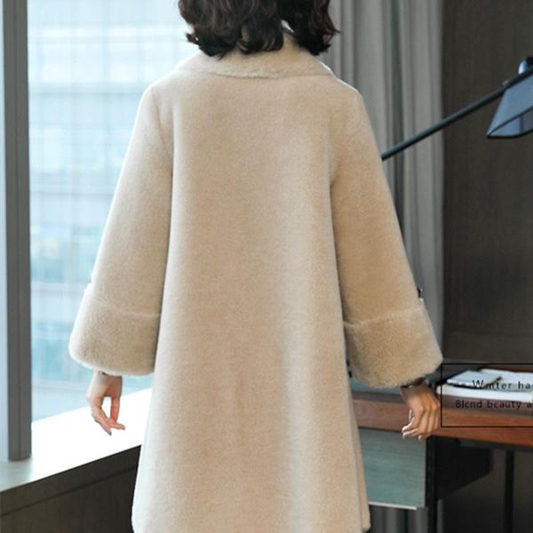 

women's fur & faux sheep real shearing jackets women natural wool coat female long autumn winter jacket korean fashion clothes lwl24466, Black