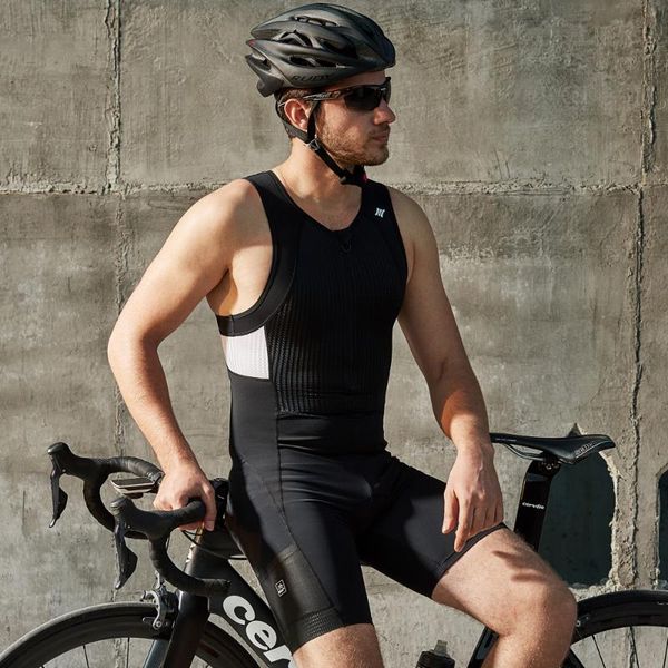 

racing jackets santic men triathlon mesh ventilation sleeveless quick drying 4d pad thin tight for swimming running cycling asian size k9mg0, Black;red