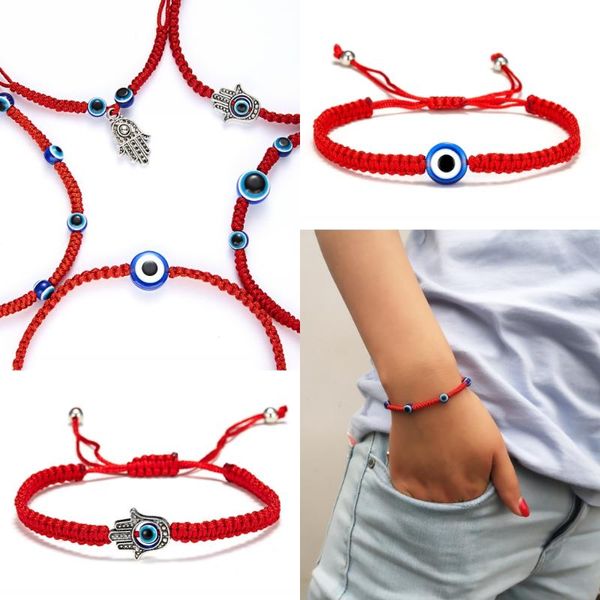 

tennis summer blue evil eye pendant anklet wish good lucky red string braided adjustable couple bracelets friendship jewelry, Golden;silver