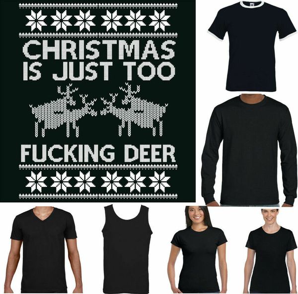 

Christmas T-Shirt Mens is just to Deer Funny Secret Santa Gift Top, White;black