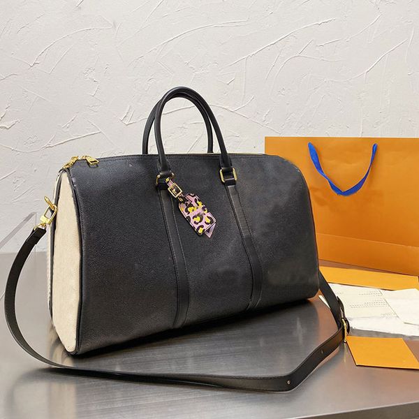 

45cm leather travel bags luxury letter brand stitching color fashion suitcase luggage outdoor handbag sports duffel bag