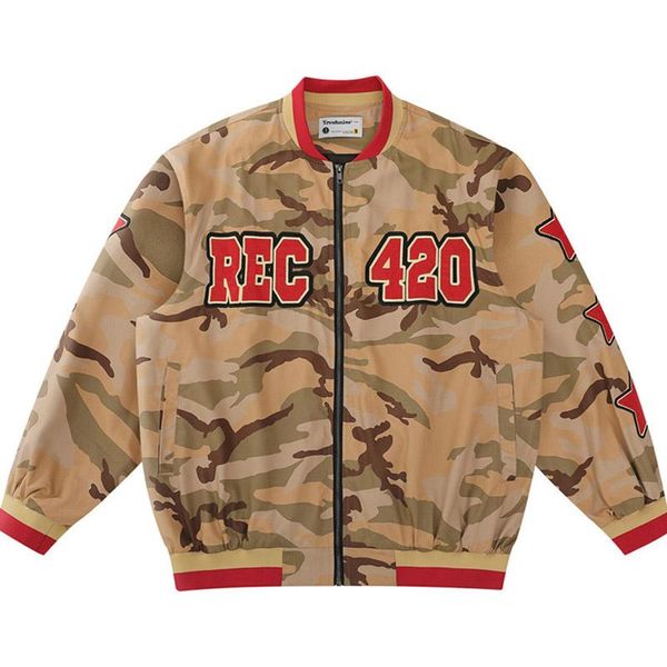 

men's jackets men letters embroidery camouflage jacket american vintage high street loose stand collar tooling baseball uniform fall, Black;brown