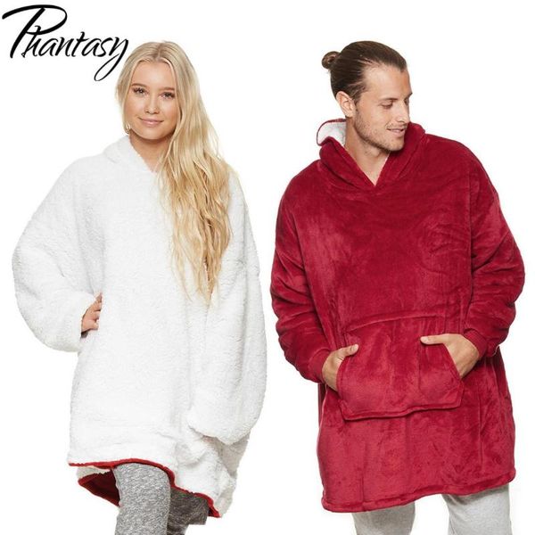 

women's hoodies & sweatshirts phantasy solid color fleece blanket women men hooded pocket sweatshirt winter oversized pullover home war, Black