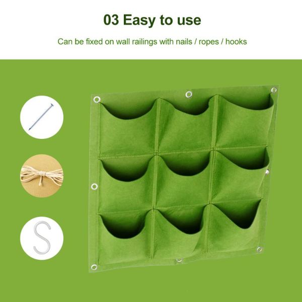 

planters & pots felt planting bag wall hanging vertical 12-pocket planter growing for garden outdoor (green, 50cmx50cm flat bottom