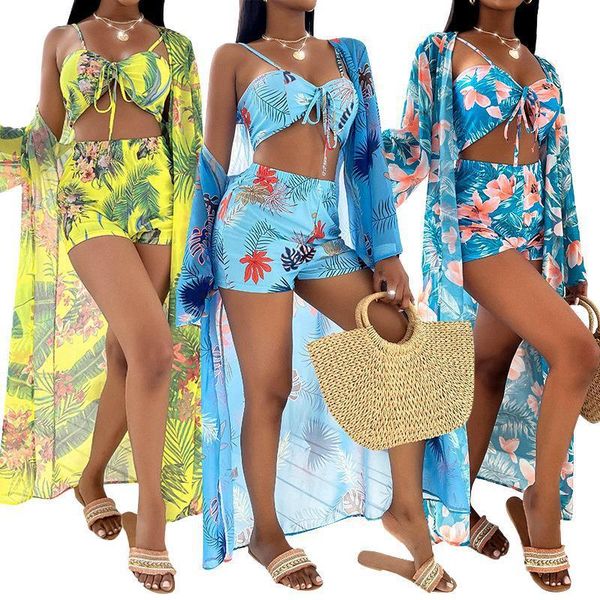 

2021 fashion print swimsuit women' three piece set, Red;black