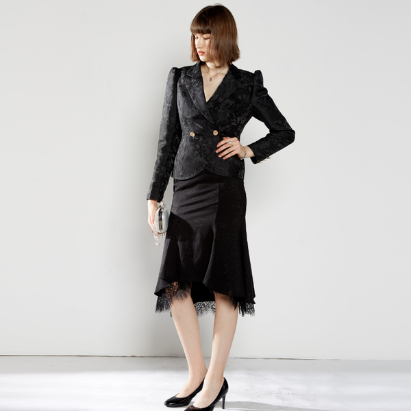 

skirts women fashion lace fishtail skirt high waist seams irregular billowy, Black