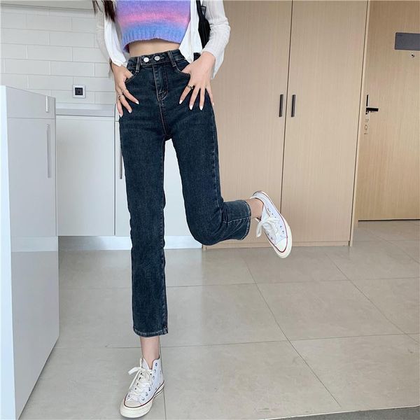 

women's jeans dark vintage for women autumn high waist elastic, Blue