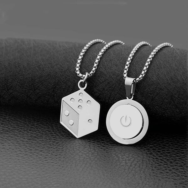 

pendant necklaces fashion titanium steel lucky dice necklace male wild hip hop button jewelry simple couple, Silver