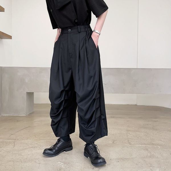 

pants fashionable the high street wide leg dark yamamoto pleated capris net red stage casual niche, Black