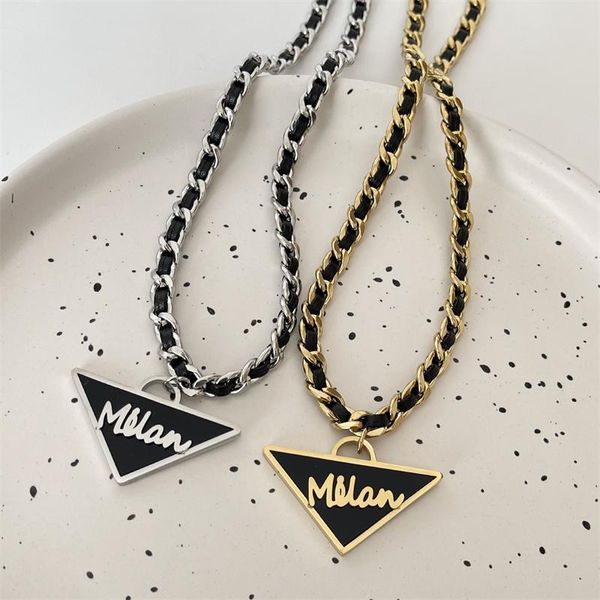 

chains inverted triangle letter woven titanium steel necklace retro clavicle chain couple jewelry wholesale, Silver