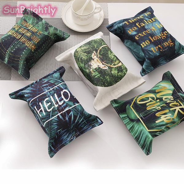 

tissue boxes & napkins 2 pcs ins small fresh cactus simple cotton linen box pumping cloth car cover bag