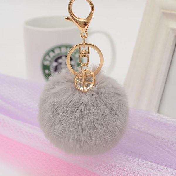 

keychains 8cm imitation fur ball keychain inlaid rhinestone ladies car key chain bag pendant k2233, Silver