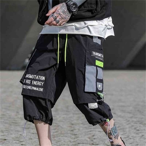 

sfabl summer hip hop shorts men black harem short pants multi-pocket ribbons man streetwear harajuku loose mens shorts 3xl 210330, White;black