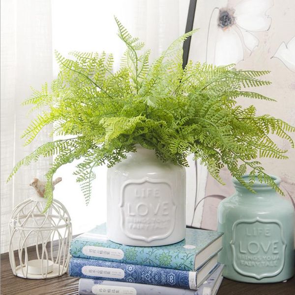 

simulation green fern grass plant artificial persian leaves flower wall hanging plants home wedding shop decoration decorative flowers & wre