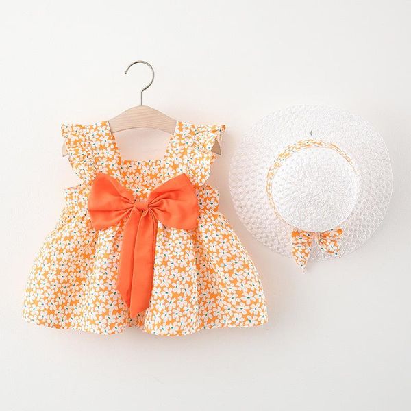 

summer baby girls dress print with hat girl's dresses, Red;yellow