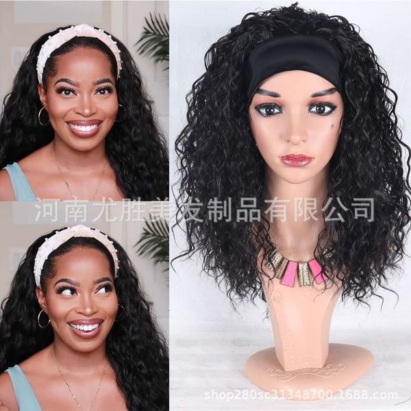 

silk headband ice wool curl kinky wig, Black;brown