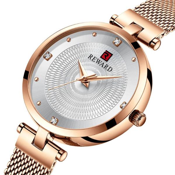 

wristwatches wristwatch womens 2021 diamond quartz watch ladies rose gold dress timepiece full stainless steel, Slivery;brown