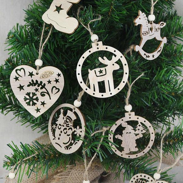 

christmas decorations 3pcs/set merry wooden pendants heart elk tree hanging decor year 2021 xmas party home ornaments