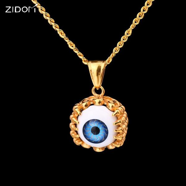 

pendant necklaces stainless steel gold color men hip hop eye of the devil 60cm link chain fashion necklace jewelry gift, Silver