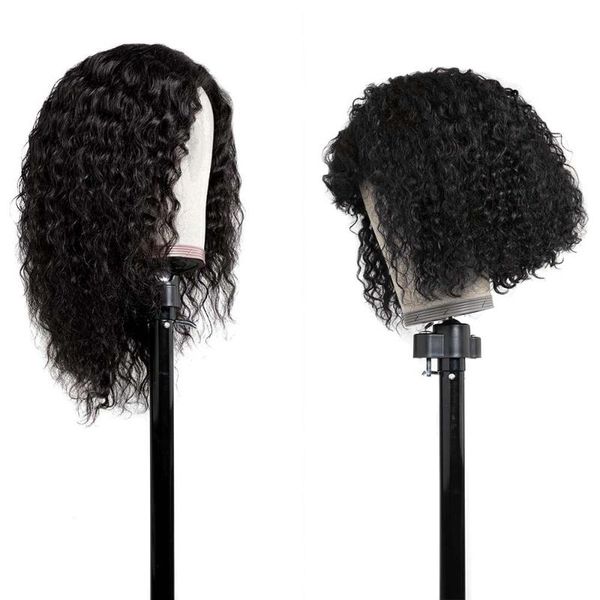 

synthetic wigs afro short bob kinky curly with bangs 200% density hair wig headband for black women water wave