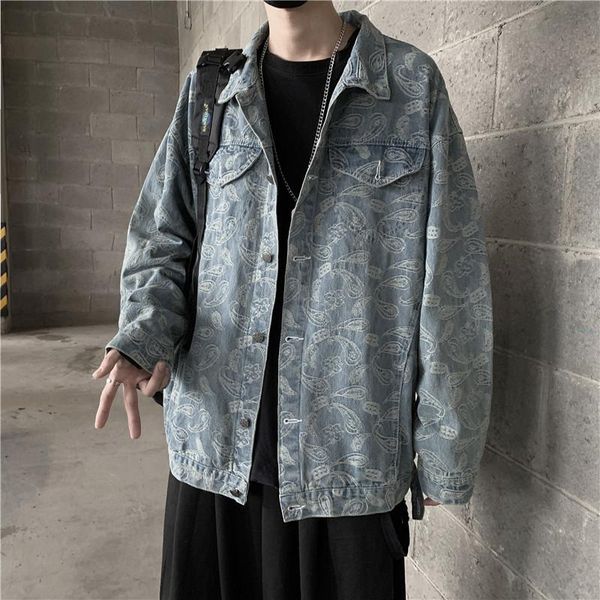 

spring autumn 2021 fashion dark high street hip-hop brand functional wind cashew flower loose casual denim jacket male men's jackets, Black;brown