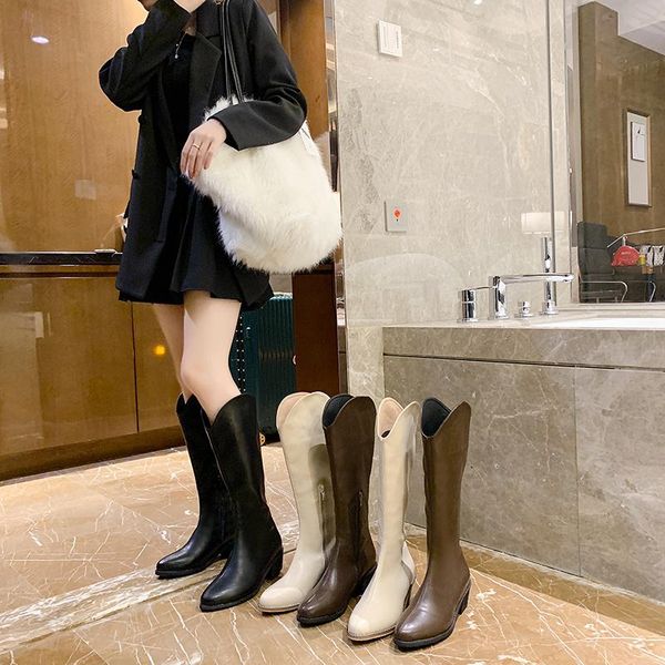 

boots zipper flat platform shoes boots-women thigh high heels luxury designer clogs pointy 2021 med rubber autumn, Black