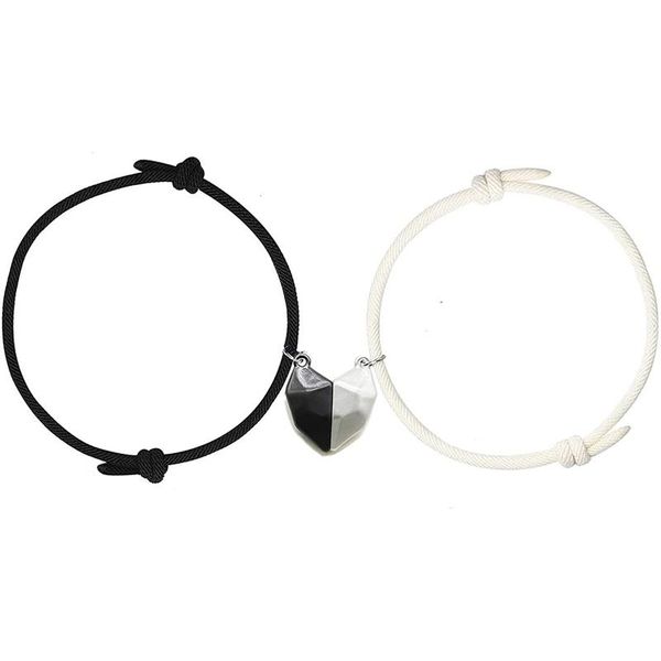 

charm bracelets 2pcs/set couples magnet bracelet for women men heart shaped valentine's day gifts, Golden;silver