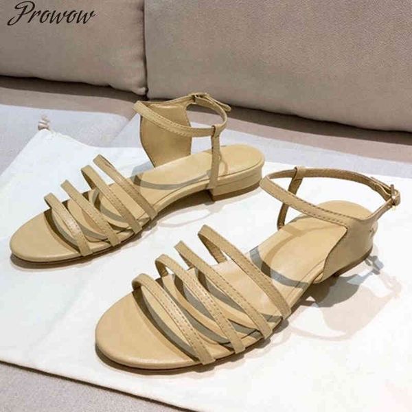 

official website 70% off outlet prowow casual fashion flip women sandals summer brand design leather round toe shoes solid buckle strap fema, Black