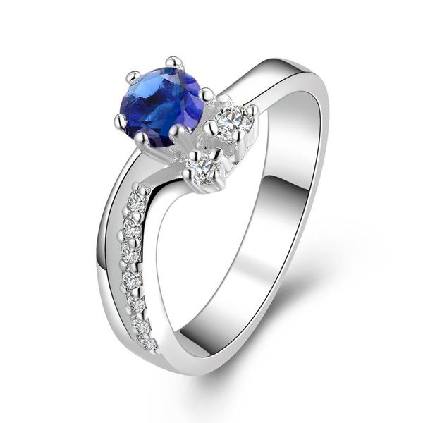 

wedding rings twist circle link round blue stone 925 sterling silver ring zircon for women gift wholesale, Slivery;golden
