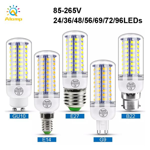 

led candle bulbs 24/36/48/56/69/72/96leds e27 e12 e26 e14 gu10 g9 b22 corn light bulb for indoor lighting