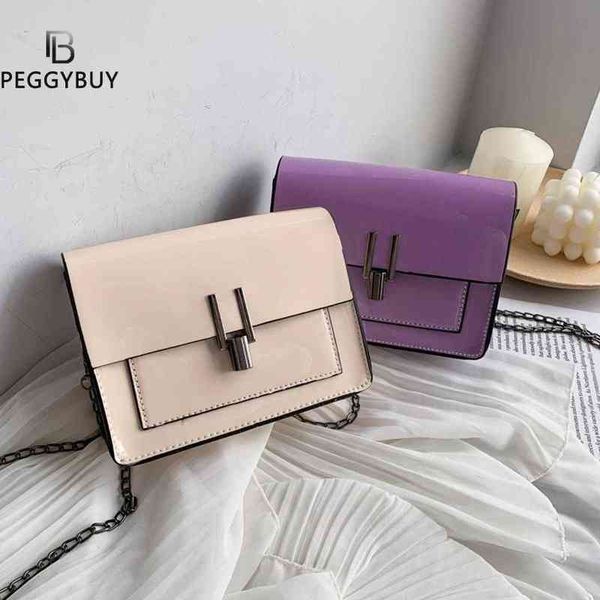 

nxy handbag fashion women pu patent leather solid color small square purse ladies vintage chain flap crossbody shoulder bag 0208