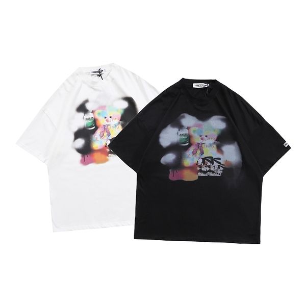 

2021 summer hip hop spray painting graffiti short sleeve t-shirt, White;black