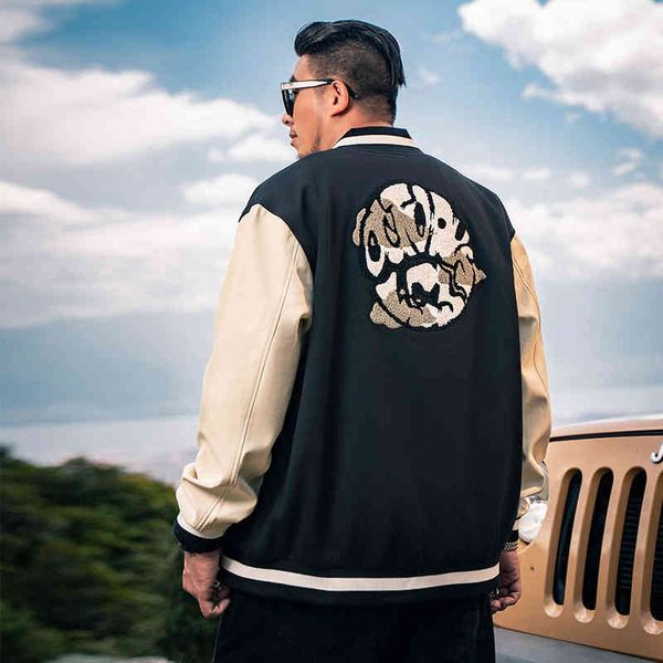 

men coat men's jackets (cotton style) 2021 tide brand large men's fattening jacket embroidered baseball long sleeve, Black;brown