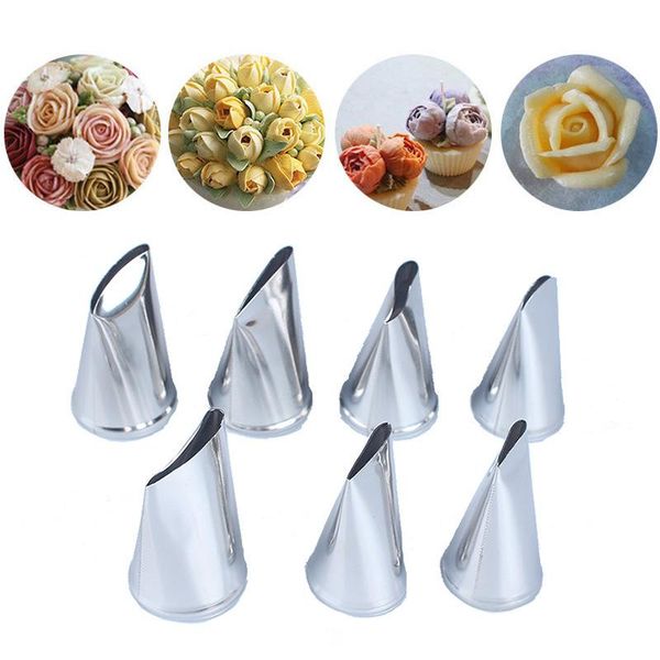 

baking & pastry tools 7 pcs/set stainless steel tulip rose petal piping tip nozzles cream nozzle bakeware cake decorating tool ct2240