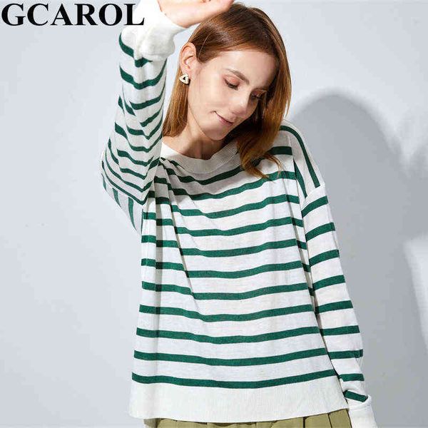 

gcarol women color spliced stripes sweater drop shoulder loose elegant knit pullover soft stretch spring autumn winter jumper 211109, White;black