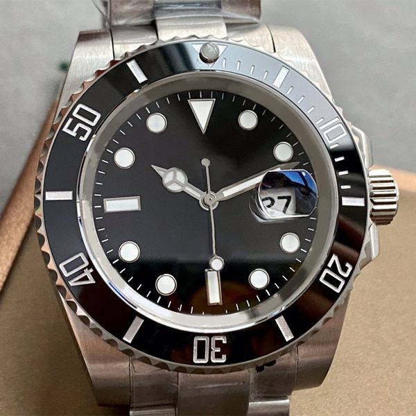 

watches luxury watch black ceramic dial stainless steel strap diving waterproof scratch proof sapphire glass mirror 40mm automatic mechanica, Silver