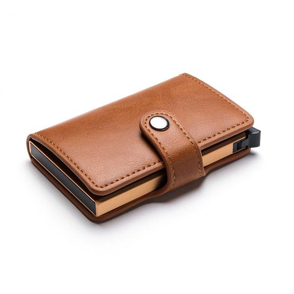 

card holders slim holder wallet men and women id pu leather rfid protector aluminum case, Brown;gray