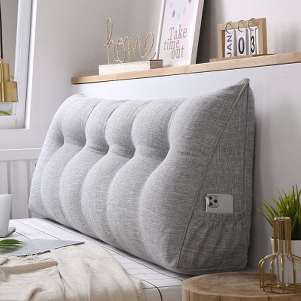 

pillow cotton linen solid color twin queen king full size big long reading cushion backrest large waist for bed
