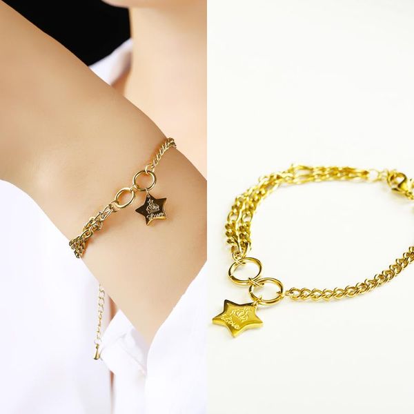 

link, chain women's adjust able pentagram bracelet luxury korean style jewelry for party and prom 2021 simple fashion brand design, Black
