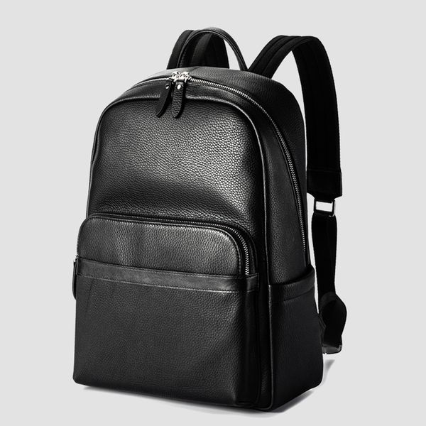 

genuine leather men's bag large capacity 15 inch lapback packs cowhide casual travel backpack male waterproof schoolbag