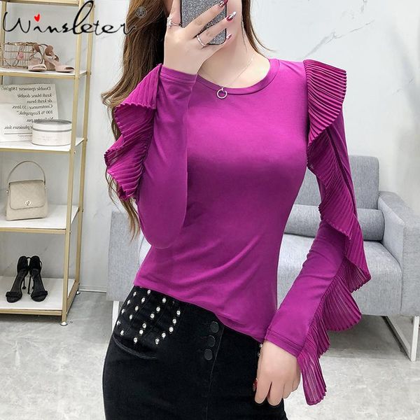 

fall winter european clothes t-shirt fashion off shoulder ruffles cotton women ropa mujer long sleeve tees t08633l women's, White