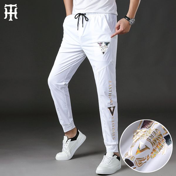 

pants fashionable the european brand casual men's spring and summer thin beauty head gilded loose leggings white sports, Black
