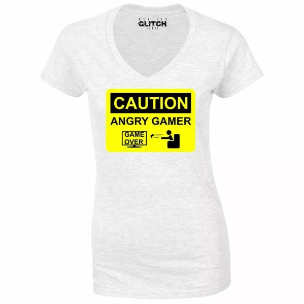 

Angry Gamer V-Neck Women's T-Shirt fortnight Funny Anger Gaming Play Online, White;black