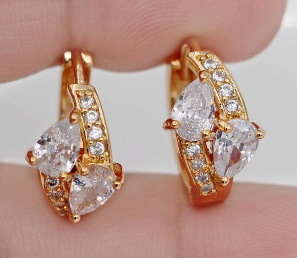 

hoop & huggie trendy gold plated copper water drop earrings cubic zirconia for women girls fashion jewelry accessories birthday wedding, Golden;silver