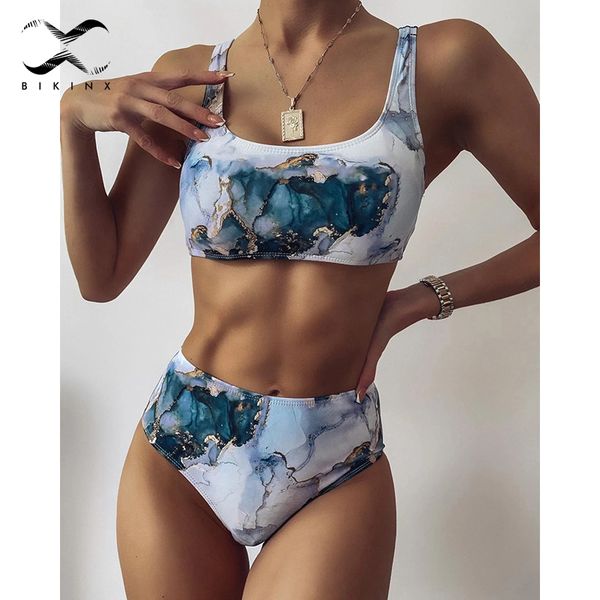 

bandeau push up bikinis 2021 mujer marble print women swimsuit high waist swimwear women sport bathing suit beach wear new, White;black