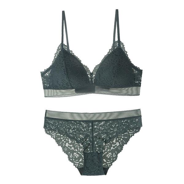 

bras sets lace thin lined triangle cup wireless bra and panties set with push up underwear women lingerie bralette 2021, Red;black
