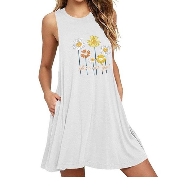 

chrysanthemum print women summer dresses fashion o-neck sleeveless ladies pocket mini dress plus size a-line loose 5xl 6xl casual, Black;gray
