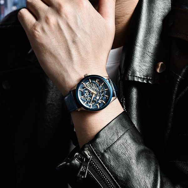 

men's watch brand leather clock 100m waterproof mechanical fashion automatic montre homme wristwatches, Slivery;brown